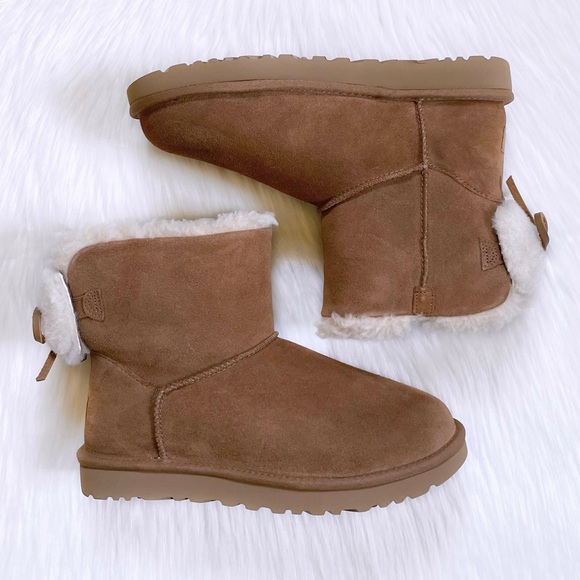 UGG Classic Double Bow Mini Chestnut Suede Boots - Picture 7 of 9
